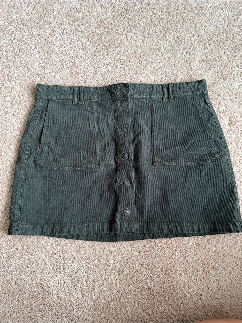 American Eagle Button-Front Dark Green Corduroy Mini Skirt